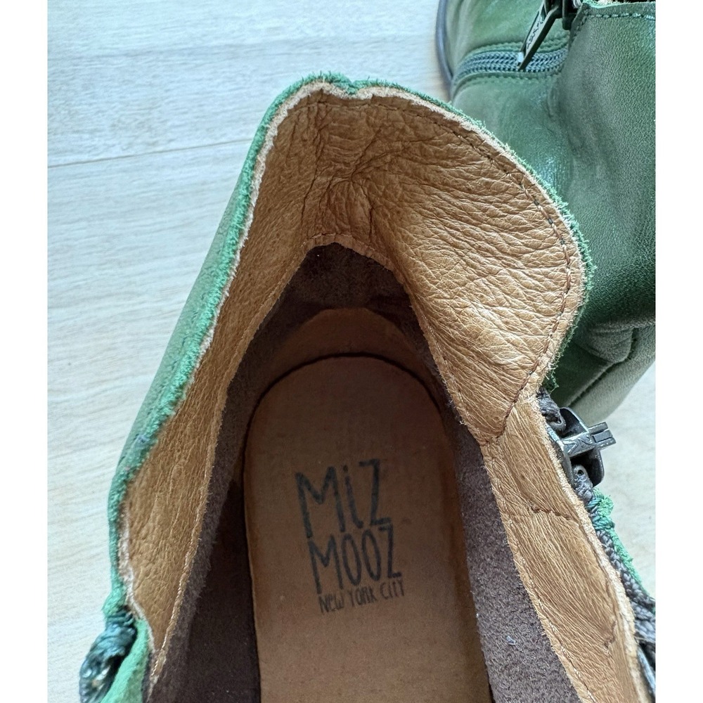 Miz Mooz Logic Rouched Green Leather Ankle Boots Zipper Size 6 Moto Urban Casual - Picture 5 of 9